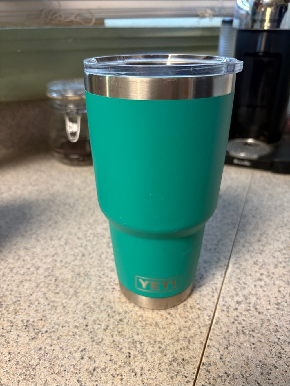 Yeti Teal Green Insulated Travel Tumbler with Clear Lid